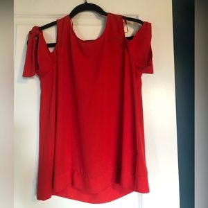 1. State Red cold shoulder tie-sleeve top with keyhole & button on back, Medium